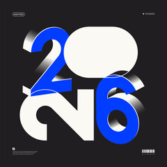 A vibrant and modern design showcasing the year 2026 in a dynamic color combinations