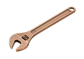 Isolated adjustable wrench close-up shot lying flat against a plain surface in the studio