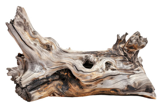 A weathered piece of driftwood on transparent background