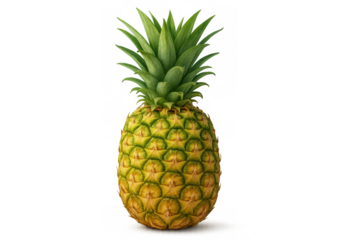 Whole fresh pineapple standing upright, showcasing natural texture and vibrant tropical colors on transparent background