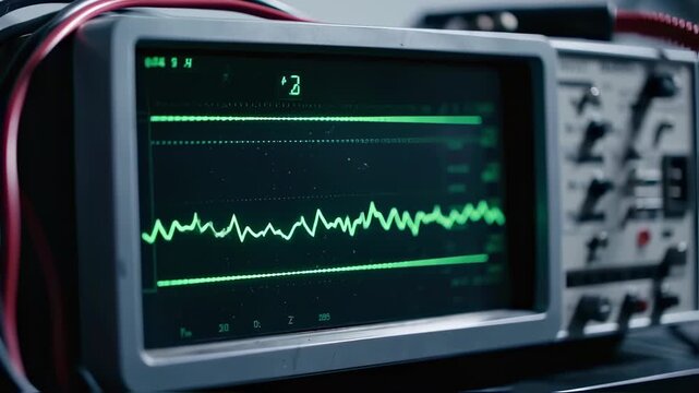 Close-up of Oscilloscopes Displaying Green Waveforms in a Technological Lab Environment