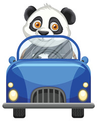 Cartoon Panda Driving Blue Convertible Car Front View