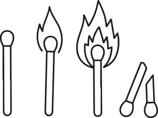 Matchstick Outline Vector Set, Icon and Symbol Design Elements for Coloring and Illustration