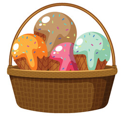 Colorful Ice Cream Cones in Wicker Basket