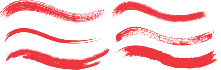 Colorful Brush Stroke Vector Set, Dynamic Abstract Design Elements in Red, 