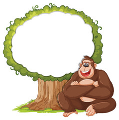 Smiling Cartoon Gorilla Sitting Under Tree with Blank Space