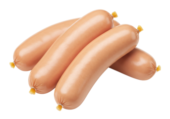 Isolated Sausage links, uncooked breakfast food, ready-to-eat, stack of pork frankfurters