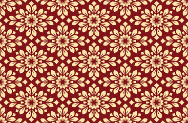 Flower geometric pattern. Seamless vector background. Golden and red ornament. Ornament for fabric, wallpaper, packaging. Decorative print