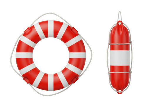 Red and white life preserver ring and buoy isolated on transparent background