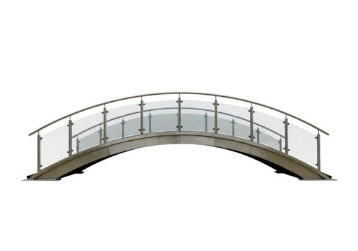 Isolated architectural metal arched pedestrian bridge crossing with glass guardrails - Powered by Adobe