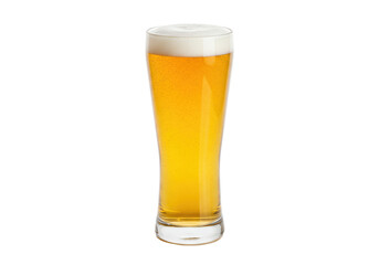 Isolated full glass of fresh golden beer with foam on top, ready to serve cold