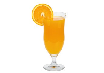 Isolated glass of orange juice with a slice for garnish, refreshing healthy drink