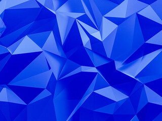 Blue glass background with sharp facets and reflective surfaces.