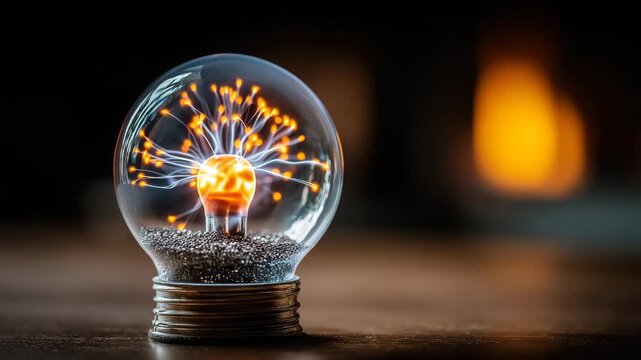 Experience the mesmerizing dance of electricity within a plasma lamp, showcasing the beauty and wonder of science in motion