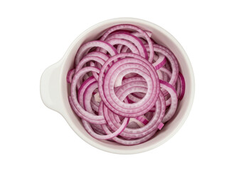 Fototapeta premium Isolated bowl of sliced red onions food ingredient preparation in kitchen cooking fresh