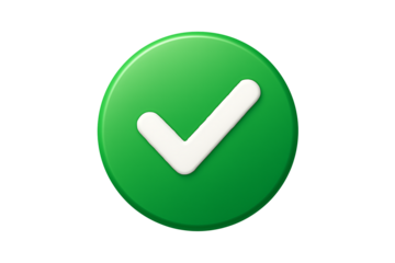 3d green circle check mark icon representing success approval and correct verification isolated on transparent background