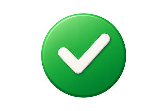 3d green circle check mark icon representing success approval and correct verification isolated on transparent background