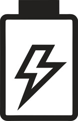 Minimalist black line icon of a battery with a lightning bolt inside.