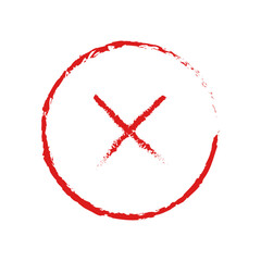 Error mistake icon. Red cross mark symbol. Grunge delete Vector sign. Warning elimination element.
