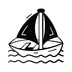 Sea travel, sailing, and marine adventure, premium icon of sailboat in doodle style