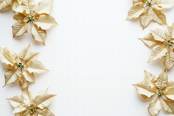 Elegant minimalist design with gold poinsettias on white background for holiday decor