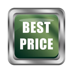 Green BEST PRICE button. Top value offer. Vector purchase element. Shiny shopping icon.