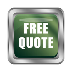 Green FREE QUOTE button. Estimate service offer. Vector business sign. Shiny consulting element.