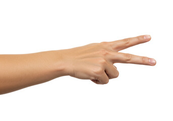 Isolated hand gesture showing peace, victory, V-sign, two fingers, or number two symbol