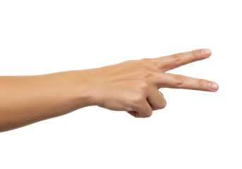 Isolated hand gesture showing peace, victory, V-sign, two fingers, or number two symbol