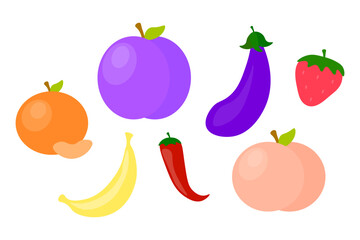 Set fruits vegetables. Healthy food collection. Organic Vector assortment. Natural garden produce.