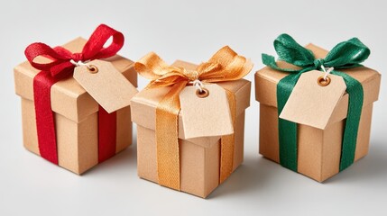 Obraz premium Colorful gift boxes with ribbons on a white background