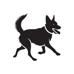 Black silhouette of a dog standing and looking to the side