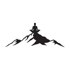 Silhouette of a person meditating on a mountain peak