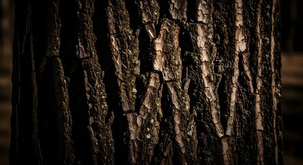 Obraz premium Rough Tree Bark Texture in Dark Forest