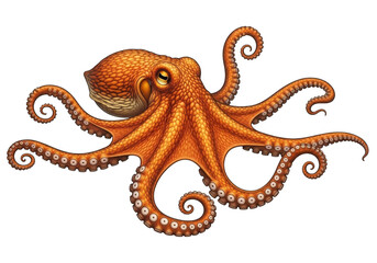 Detailed orange octopus isolated on transparent background