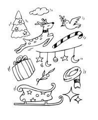 Cute Hand Drawn Christmas doodle elementsvector