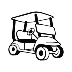 Trendy golf cart icon in doodle style, electric vehicles, resort transport, and leisure mobility