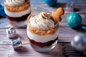 Greek yogurt cranberry jam gingerbread cookies parfait in a glass for Christmas holidays
