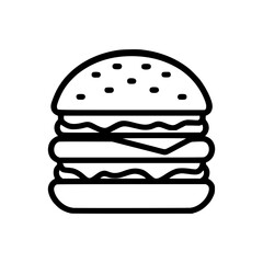 Bold burger outline icon for fast food menus, restaurant logos, and culinary designs in vector
