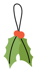 Christmas holly ornament vector with green leaves and red berries, festive holiday decoration design for cards, posters, invitations, and seasonal artwork