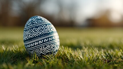 Decorated Easter egg nest in soft morning light, garden background for Easter Sunday