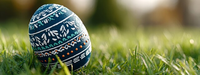 Decorated Easter egg nest in soft morning light, garden background for Easter Sunday