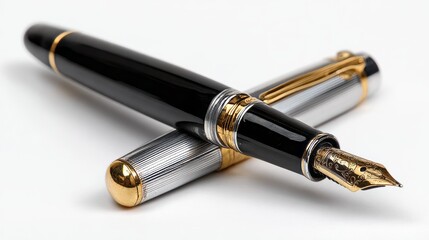 Elegant fountain pen isolated on white background, clean layout for product design