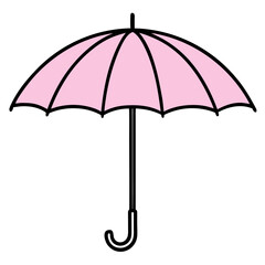 Illustration of a pink umbrella with black outline and handle