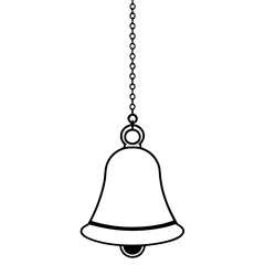 Illustration of a hanging bell with a chain in black and white