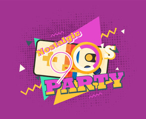 Party time The 90s style label. Vector illustration retro background