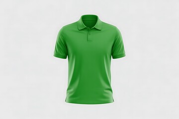 Bright green polo shirt mockup with a classic collar and two-button placket, cleanly presented on a light studio background.