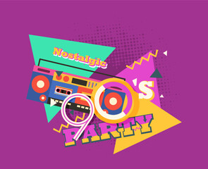 Party time The 90s style label. Vector illustration retro background