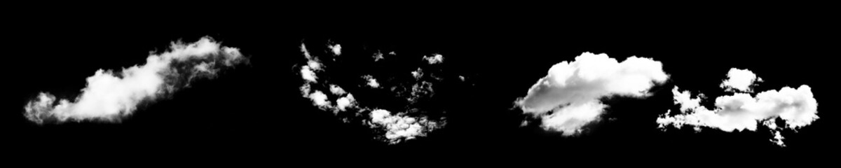 Fluffy white clouds on black background create striking contrast, highlighting their soft textures