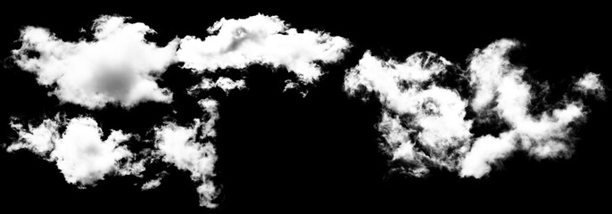 Fluffy white clouds on black background create striking contrast, evoking sense of calm and serenity